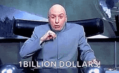 A Bald Man Is Sitting In A Chair And Pointing At The Camera While Saying `` 1 Billion Dollars '' . GIF