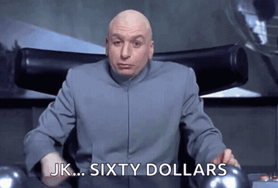 A Bald Man Is Sitting In A Chair And Says Jk ... Sixty Dollars GIF