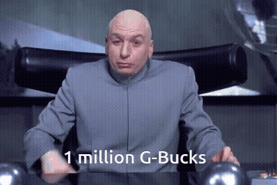 A Bald Man Is Sitting In A Chair With The Words 1 Million G-Bucks Written Below Him GIF