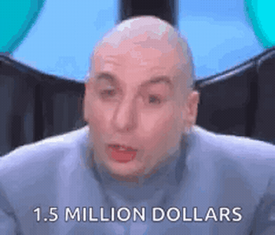 A Bald Man Is Sitting In Front Of A Blue Background And Talking About 1.5 Million Dollars . GIF