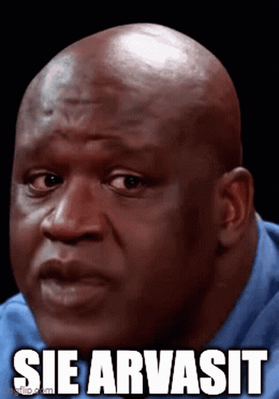 A Bald Man Is Wearing A Blue Shirt And Has The Word Sie Arvasit On His Face GIF