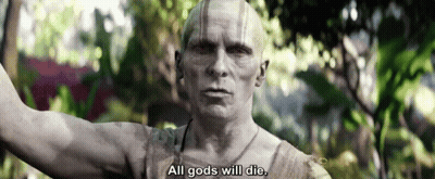 A Bald Man Says All Gods Will Die In Front Of Trees GIF