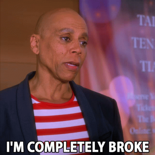 A Bald Man Says I 'M Completely Broke While Wearing A Striped Shirt GIF