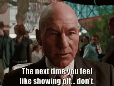 A Bald Man Says " The Next Time You Feel Like Showing Off ... Don 'T " GIF