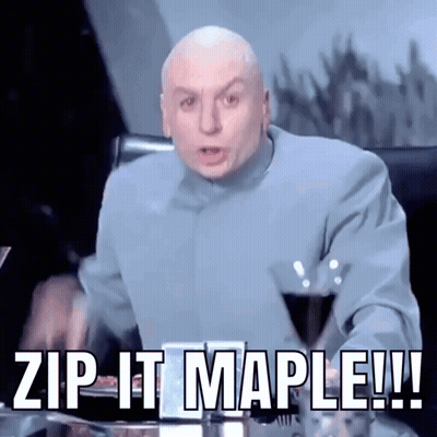 A Bald Man Sitting At A Desk With The Words Zip It Maple Written Below Him GIF