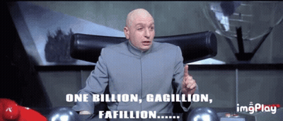 A Bald Man Sitting In A Chair With The Words One Billion Gaillion Famillion GIF