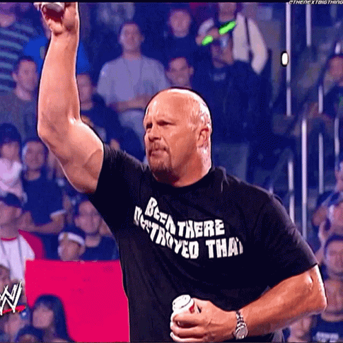 A Bald Man Wearing A Black Shirt That Says " Beer There Destroyed That " GIF