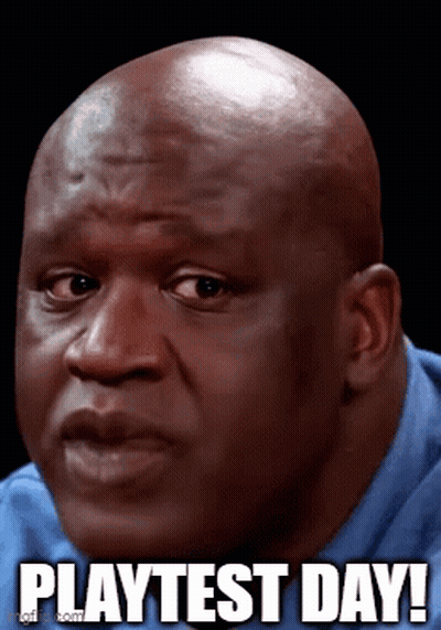A Bald Man Wearing A Blue Shirt Says Playtest Day ! GIF
