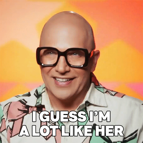 A Bald Man Wearing Glasses And A Floral Shirt Is Smiling And Saying I Guess I 'M A Lot Like Her GIF