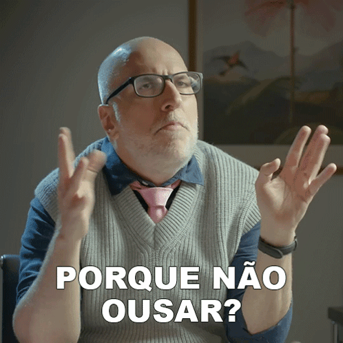 A Bald Man Wearing Glasses And A Pink Tie Says Porque Não Ousar GIF