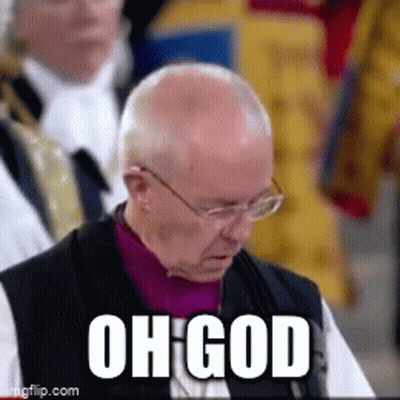 A Bald Man Wearing Glasses And A Purple Shirt Says Oh God . GIF