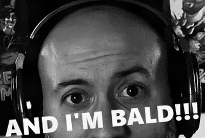 A Bald Man Wearing Headphones Says " And I 'M Bald !!! " GIF