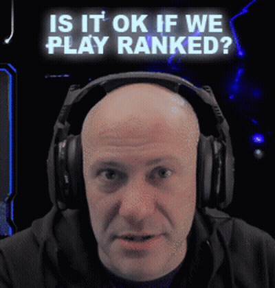 A Bald Man Wearing Headphones With The Words Is It Ok If We Play Ranked Above Him GIF