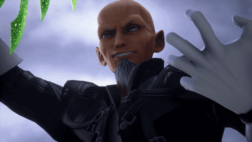 A Bald Man With A Beard And A White Hand Reaching Out GIF