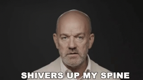 A Bald Man With A Beard And The Words Shivers Up My Spine Below Him GIF