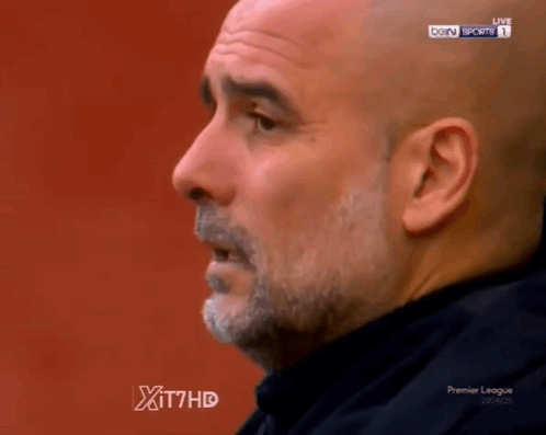 A Bald Man With A Beard Is Being Shown On A Television Screen GIF