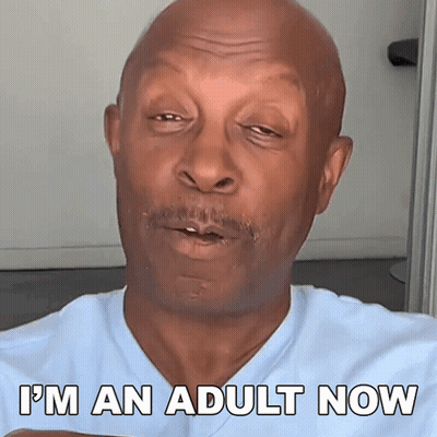 A Bald Man With A Beard Is Making A Funny Face And Says I 'M An Adult Now GIF