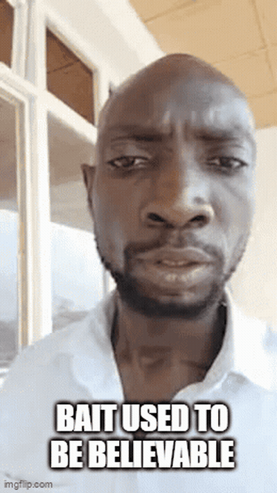 A Bald Man With A Beard Is Making A Funny Face With The Words `` Bait Used To Be Believable '' . GIF