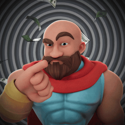 A Bald Man With A Beard Is Pointing At The Camera With Money Falling Around Him GIF