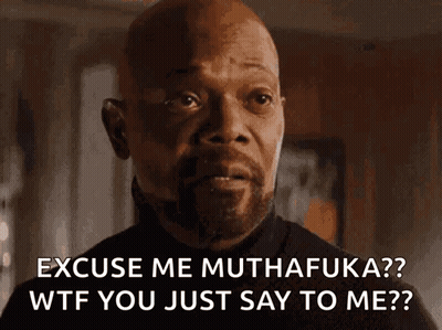 A Bald Man With A Beard Is Saying " Excuse Me Muthafuka " GIF