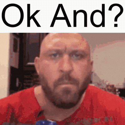 A Bald Man With A Beard Is Wearing A Red Shirt With The Words Ok And On The Bottom GIF