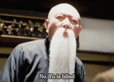 A Bald Man With A Long White Beard Says No Yu Is Blind . GIF
