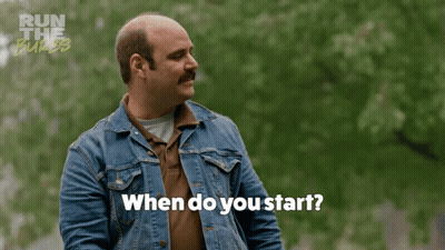 A Bald Man With A Mustache Is Asking When Do You Start GIF