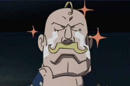 A Bald Man With A Mustache Is Crying With Tears On His Face GIF