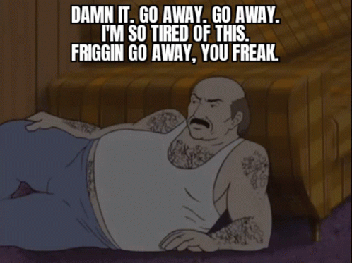 Bald Man With Mustache Lying On Floor Damn It Go Away GIF