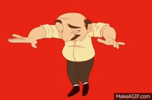 A Bald Man With A Mustache Is Standing With His Arms Outstretched And A Blue Background . GIF