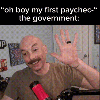 A Bald Man With A Mustache Is Waving His Hand In Front Of A Microphone While Talking Into It . GIF