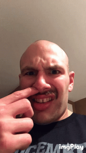 A Bald Man With A Mustache Is Wearing A Shirt That Says Imgplay On It GIF