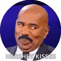 A Bald Man With A Mustache Is Wearing A Suit And Tie And Says Hershey Kisses . GIF