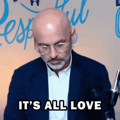 A Bald Man With Glasses And A Beard Says " It 'S All Love " GIF