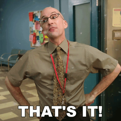 A Bald Man With Glasses And A Lanyard Around His Neck Is Standing With His Hands On His Hips And Says That 'S It GIF