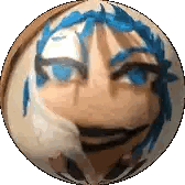 A Ball With A Face Painted On It And Blue Hair Sticker