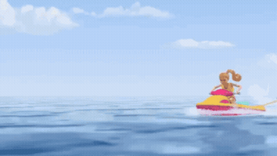 A Barbie Doll Is Riding A Jet Ski In The Ocean GIF