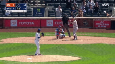 A Baseball Game Between Bal And Nym With A Score Of 1-2 GIF