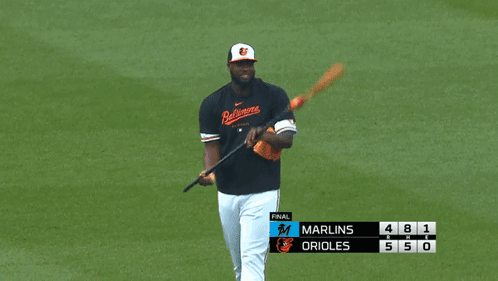 A Baseball Game Between The Orioles And The Marlins Is Being Shown GIF