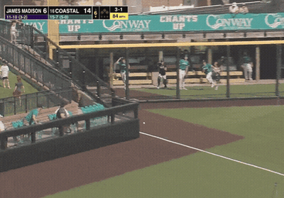 A Baseball Game Is Being Played Between James Madison 6 And Coastal 14 GIF