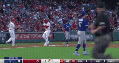 A Baseball Game Is Being Played Between The Angels And The Blue Jays GIF