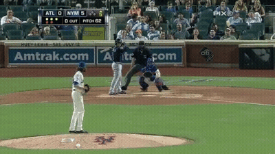 A Baseball Game Is Being Played Between The Atl And Nym Teams GIF