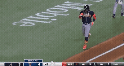 A Baseball Game Is Being Played Between The Atlanta Braves And The Washington Nationals GIF