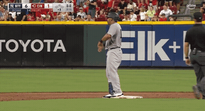 A Baseball Game Is Being Played Between The New York Yankees And Cincinnati Indians GIF