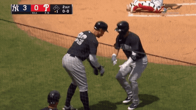 A Baseball Game Is Being Played Between The New York Yankees And The Philadelphia Phillies GIF