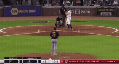 A Baseball Game Is Being Played In A Stadium And The Score Is 3-2 GIF