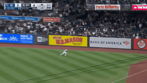 A Baseball Game Is Being Played In A Stadium Sponsored By Bank Of America GIF