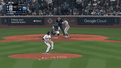 A Baseball Game Is Being Played In A Stadium Sponsored By T Mobile And Alaska Air GIF