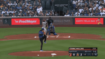 A Baseball Game Is Being Played In A Stadium That Is Sponsored By Fred Meyer GIF