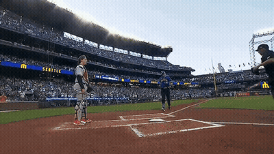 A Baseball Game Is Being Played In A Stadium That Says Seattle On The Side GIF